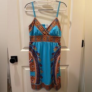Beach Inc (Belk) Blue Red and Orange Patterned Mini Dress size Medium